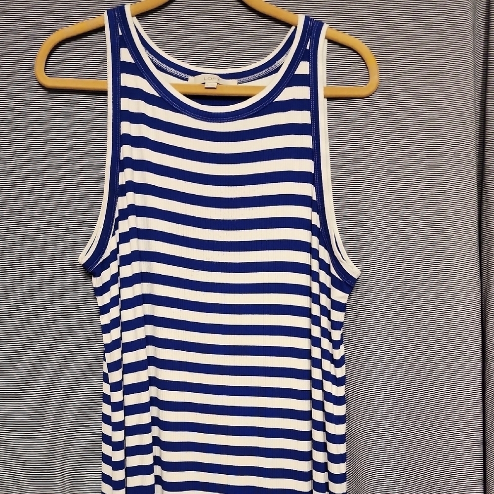 LOFT Blue and White Sleeveless Fitted Maxi Dress